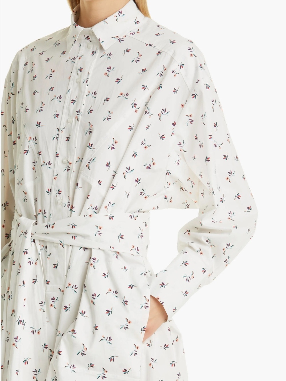 New Munthe Patrina Floral Long Sleeve Stretch Organic Cotton Shirtdress White 36 - Picture 4 of 16